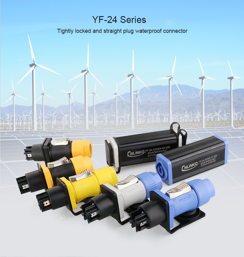 CNLINKO YF-24-C03PE-01-001 Power Quick Plug Socket Ip68 Waterproof Connector Male and Female 20A 3 Pin XLR Powercon Connector