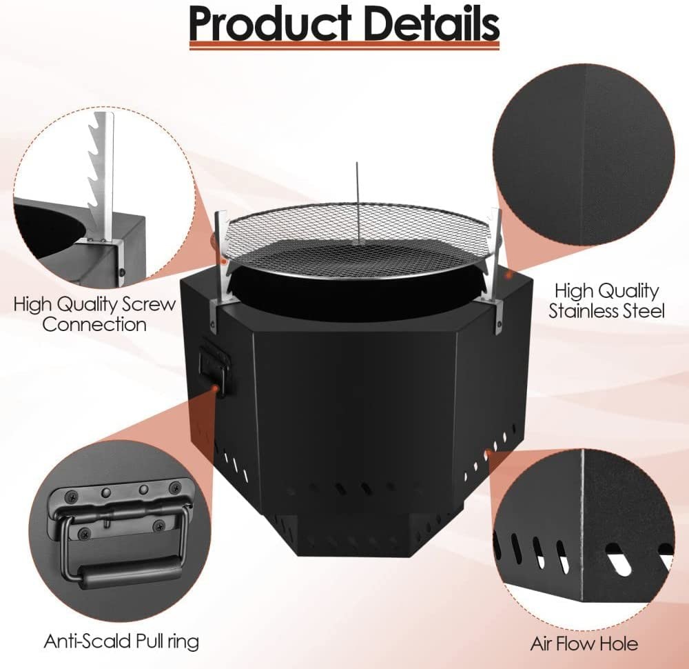 20.39" L×12.01'' H Portable Smokeless Fire Pit For Outdoor Campfire Flame