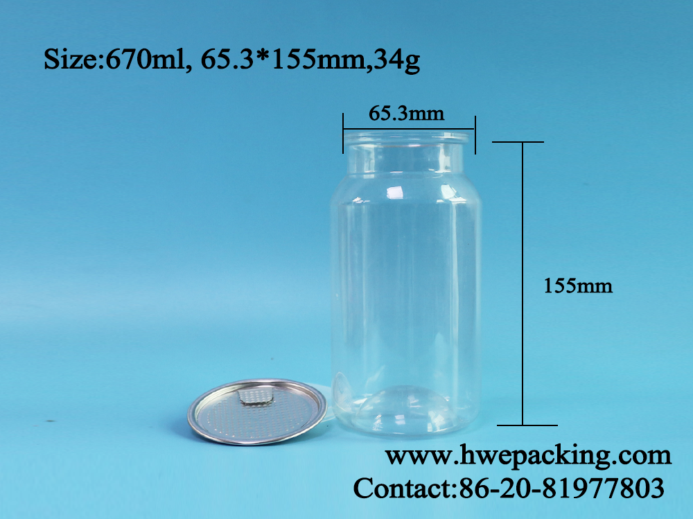Airtight 670ml Bpa Free Transparent PET Can For Food Customization Service