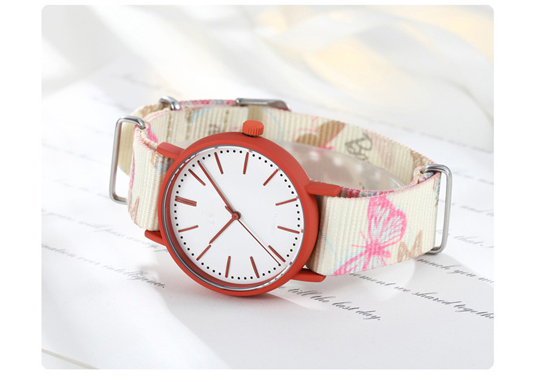 3ATM Waterproof Nylon Band Watches Candy Color Print For Girl And Lady