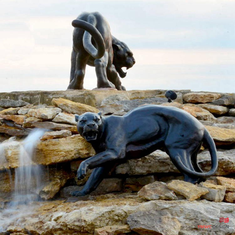 Art Decoration Life-Size Bronze Panther Sculpture with Polished Finish in Custom Color