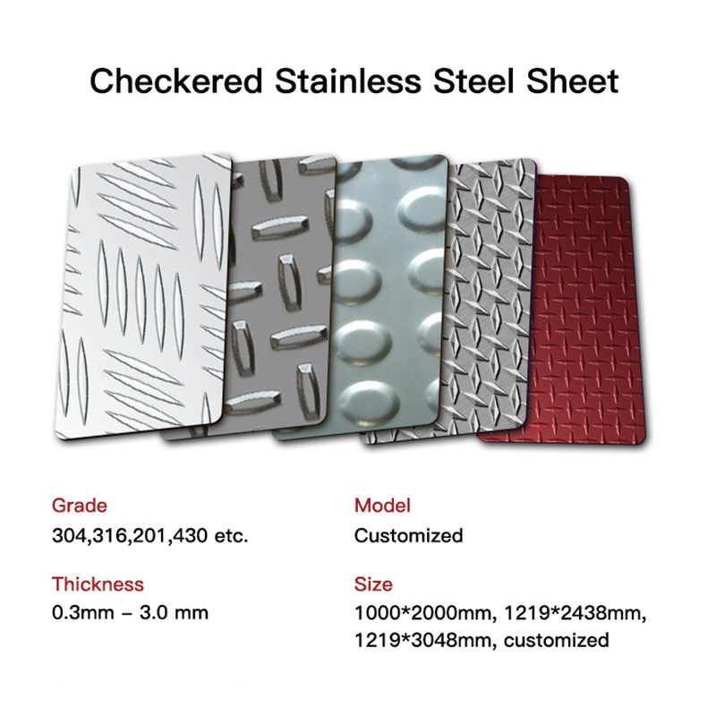 ASME 201 304 4x8 Checkered Embossed Stainless Steel Sheet Water Ripple