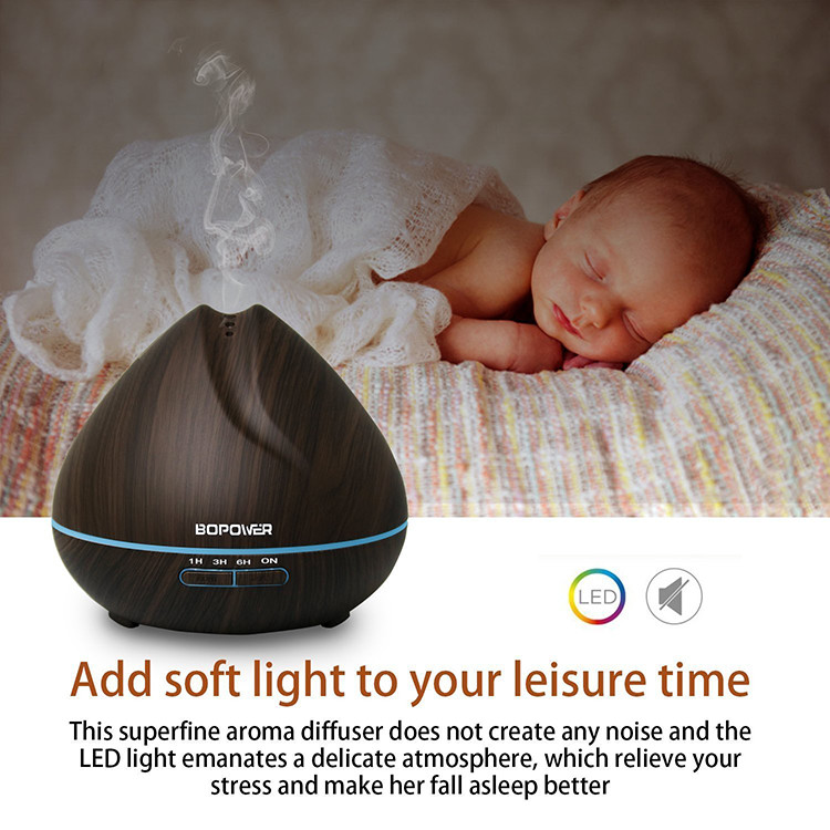 400ml Wood Grain Ultrasonic Aromatherapy Diffuser with Multi Mist Outputs, Shark Mouth Design