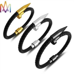 China Engraved Braided Leather Nail Bracelet wholesale