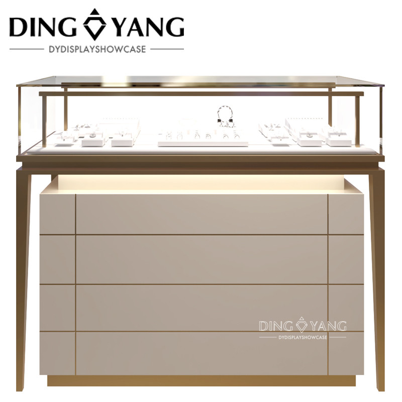 Metal Stainless Steel Tempered Glass Jewellery Showcase Display with LED Lights