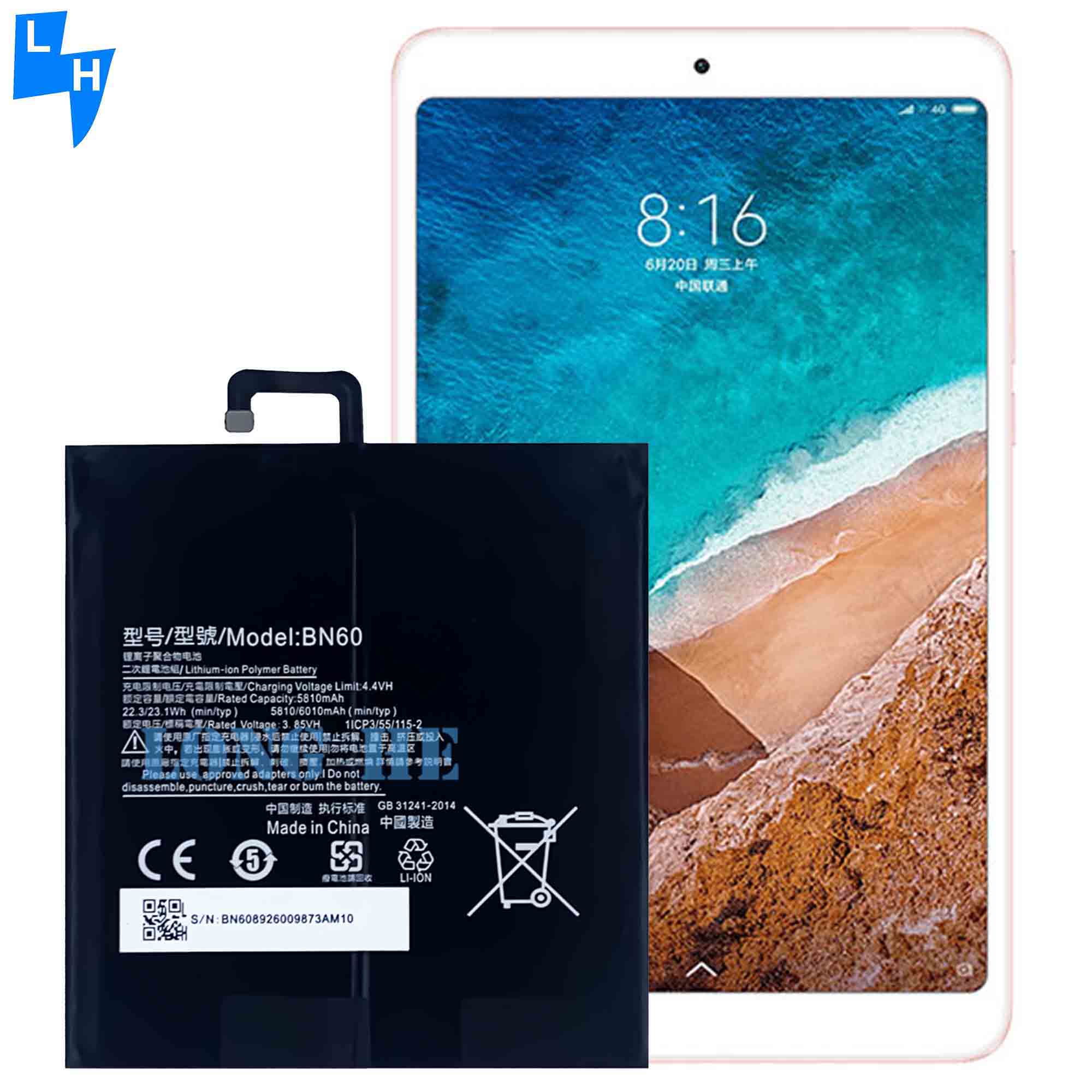Black 6000mAh Capacity Tablet Battery for Xiao Mi Pad 4 High Capacity OEM BN60