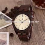 2017 Men Wood Watch Made Out Black Sandal Wood Handmade Leather Strap Digital