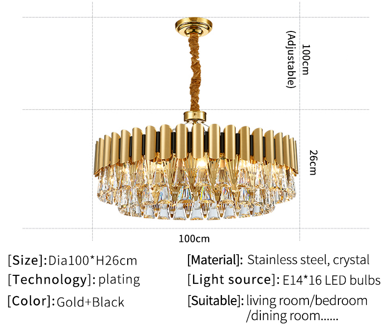 Luxury Gold Crystal Chandelier Kitchen Led Lamp roof decoration ceiling Lamp(WH-CY-230)