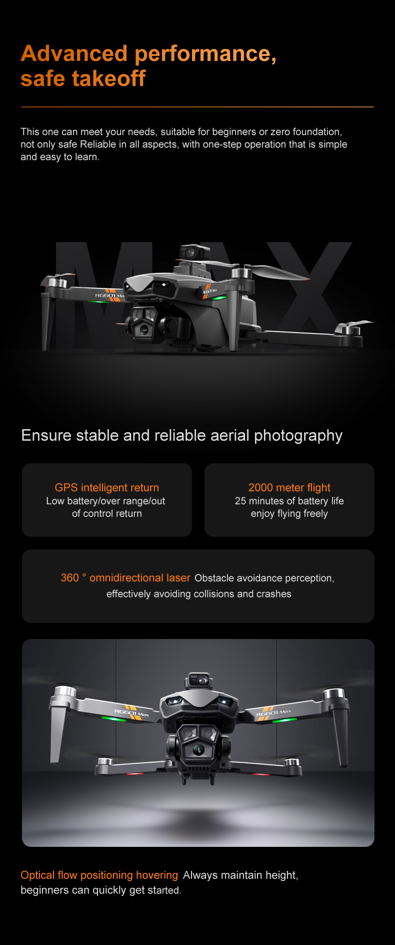Professional RC Quadcopter Original Rg601 Max 5G GPS Drone with Dual 4K HD Camera and Optical Flow