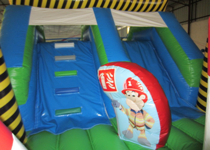 Inflatable Rescue Fire Truck Bouncy Castle Obstacle Course , Obstacle Course Jump House