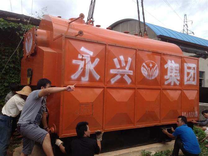 Environmentally Friendly Biomass Fired Steam Boiler Palm Shell Continues Heating Output