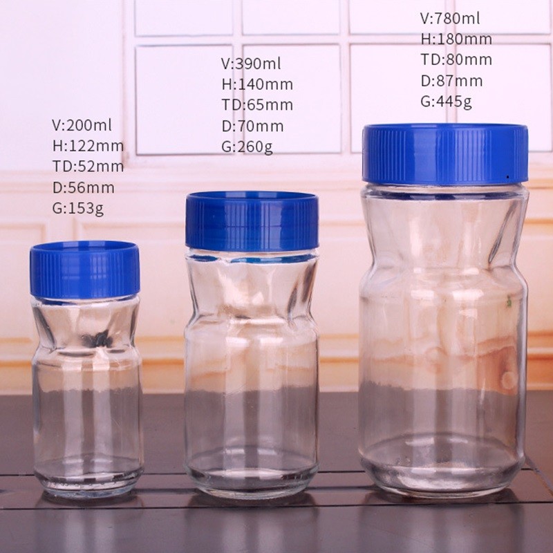 Clear 200ml 780ml Empty Glass Coffee Jars With Plastic Lid