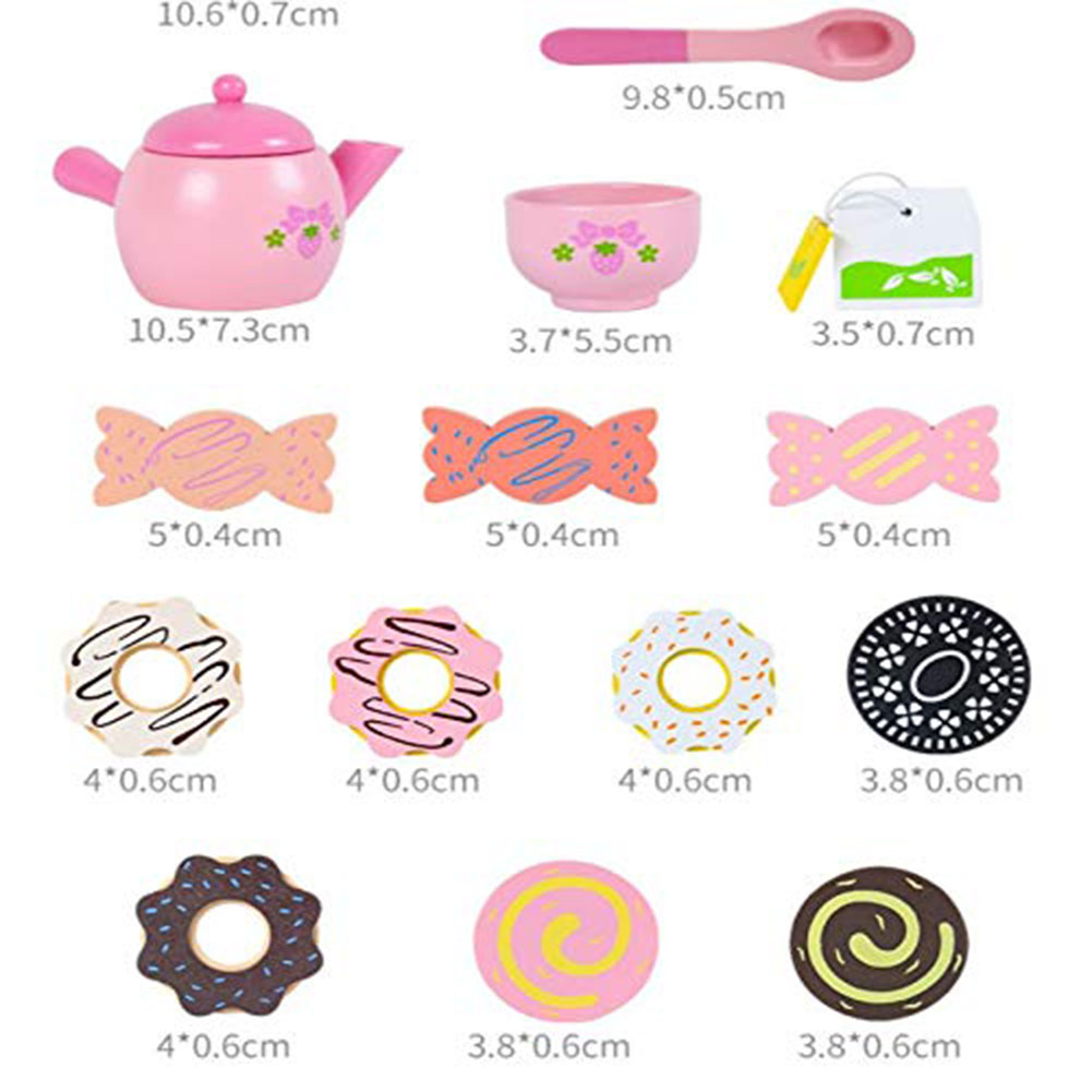 ABS Wooden Tea Party Set with Cupcake Stand Play Food Kitchen Accessories for Toddlers