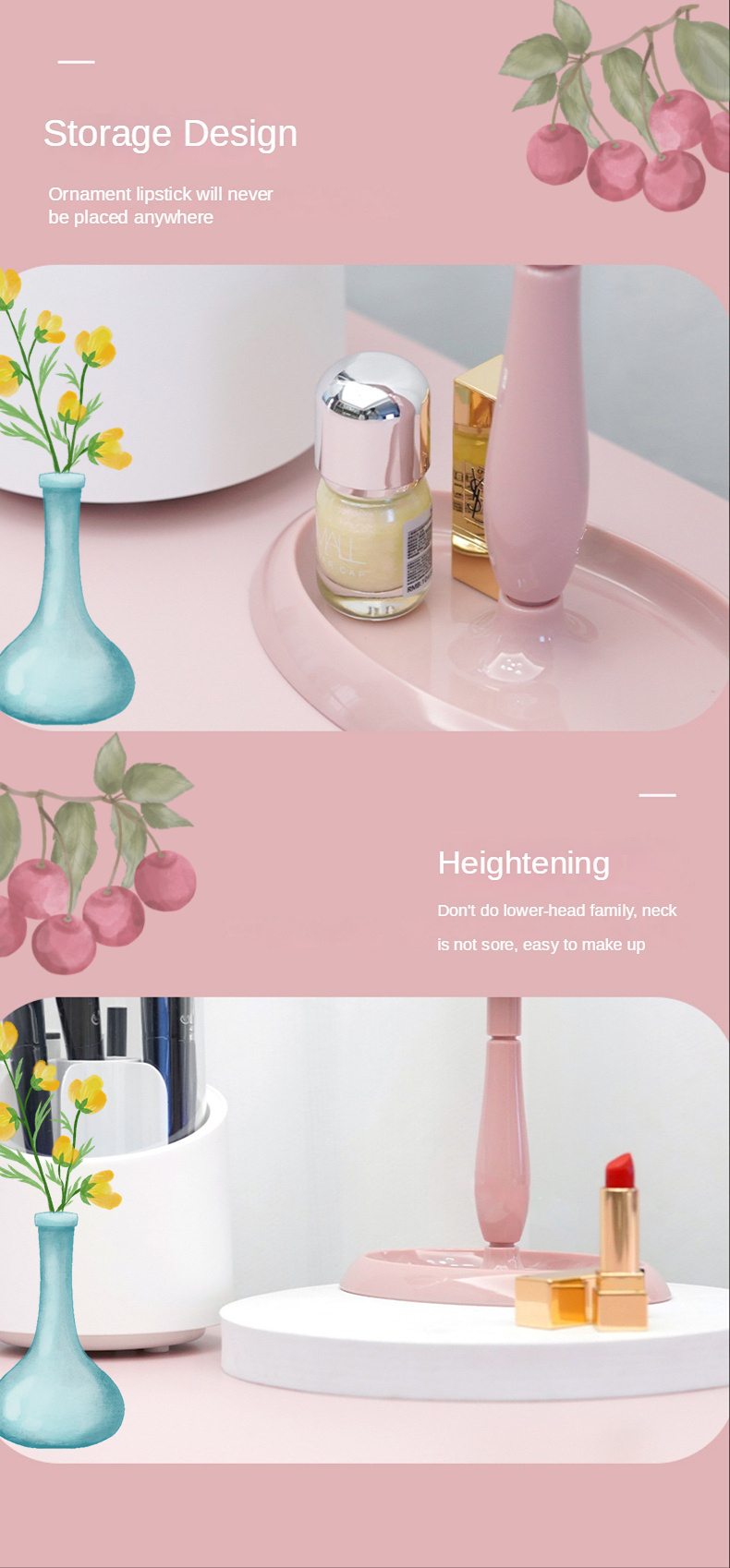Fashionable Design Plastic and Glass Mirror Standing Desktop Makeup Mirror for Travel