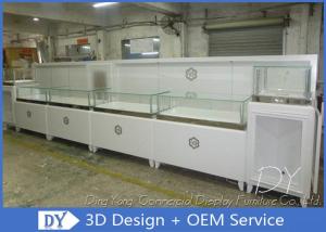 China Matte White Rectangular Classic Wooden Jewelry Showcase With Tempered Glass wholesale