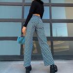 Summer Wave Pattern Ladies Casual Pants High Waisted Casual Trousers