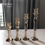 Gold Pillar Wedding Candle Holders Tall 4pcs Set Champagne 40cm