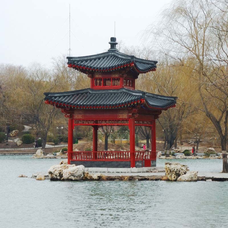 Temple Handmade Chinese Style Pavilion Garden 3.8m Ceramic Wood Gazebo