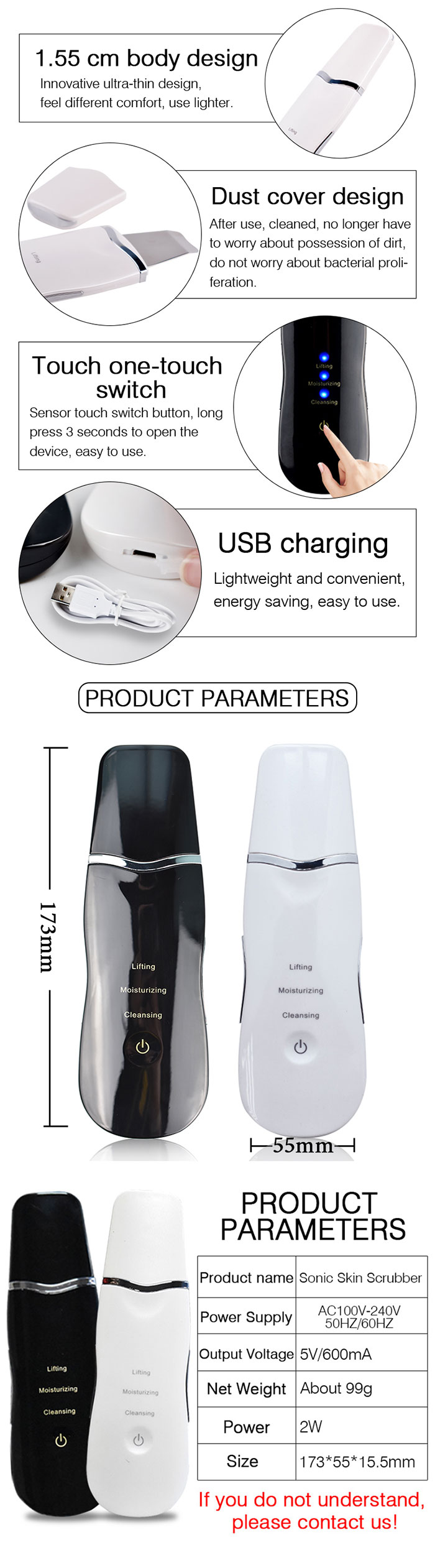 Wireless Facial Scrubber Machine Ultrasonic Facial Mist Scrubber CE ROHS Certificate