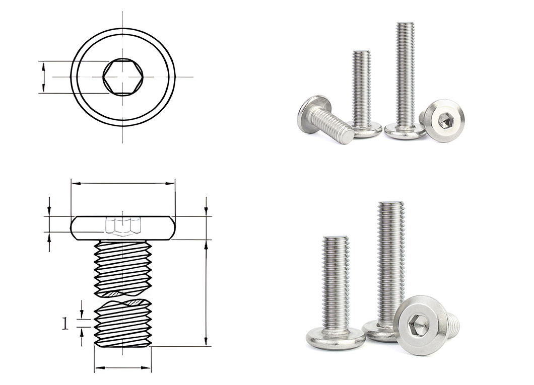 Customized Flat Pan Head Screws Stainless Steel Hex Cap Screw M3