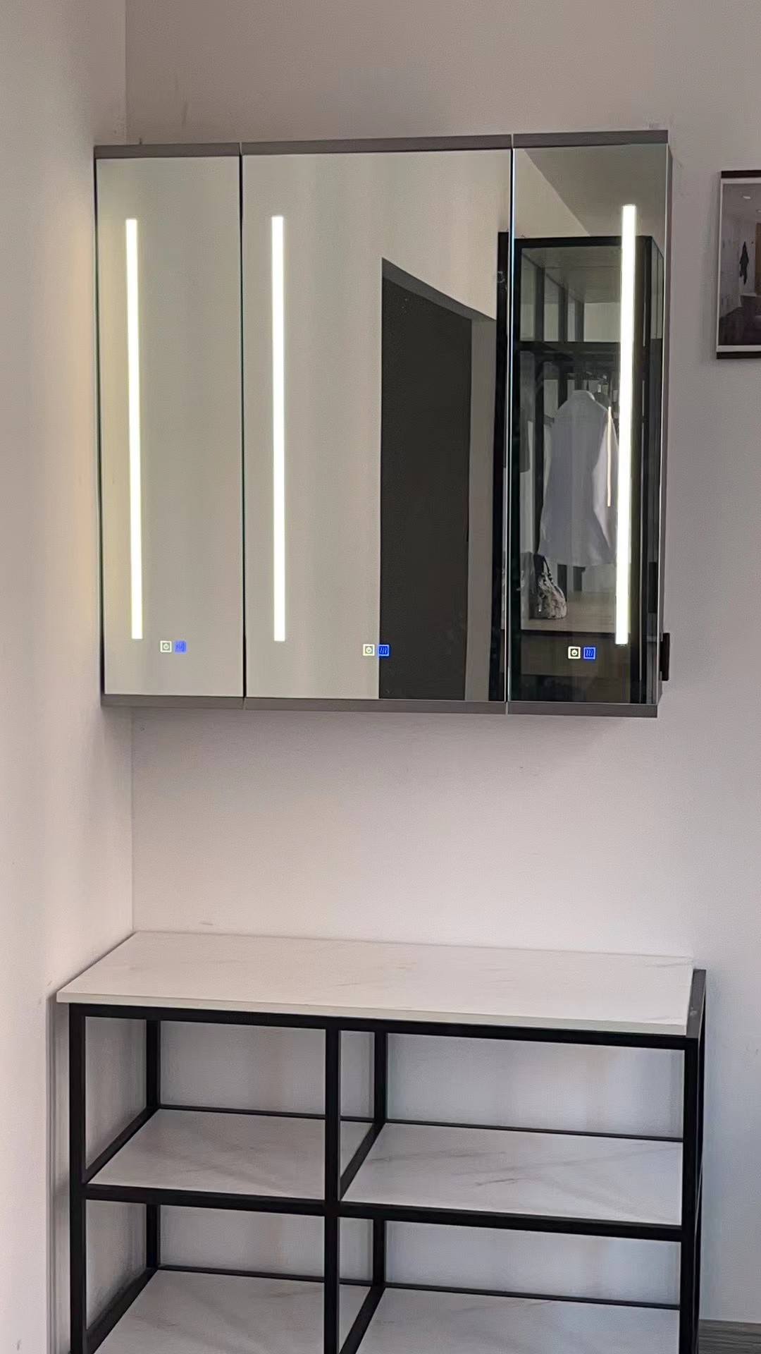 Hotel Wall Mounted Home Smart Aluminum Bathroom Mirror Cabinets With Led Light