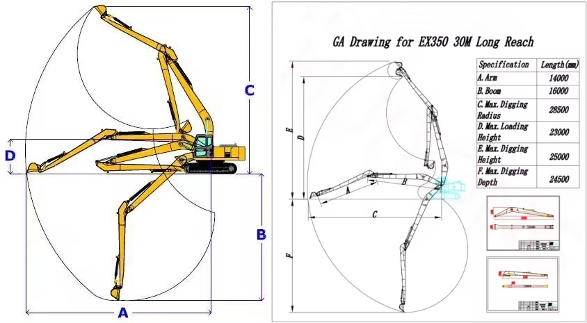 Customized Extended Boom Excavator Boom And Stick Q355B Extension Big Boom Used For Excavator Building Demolition