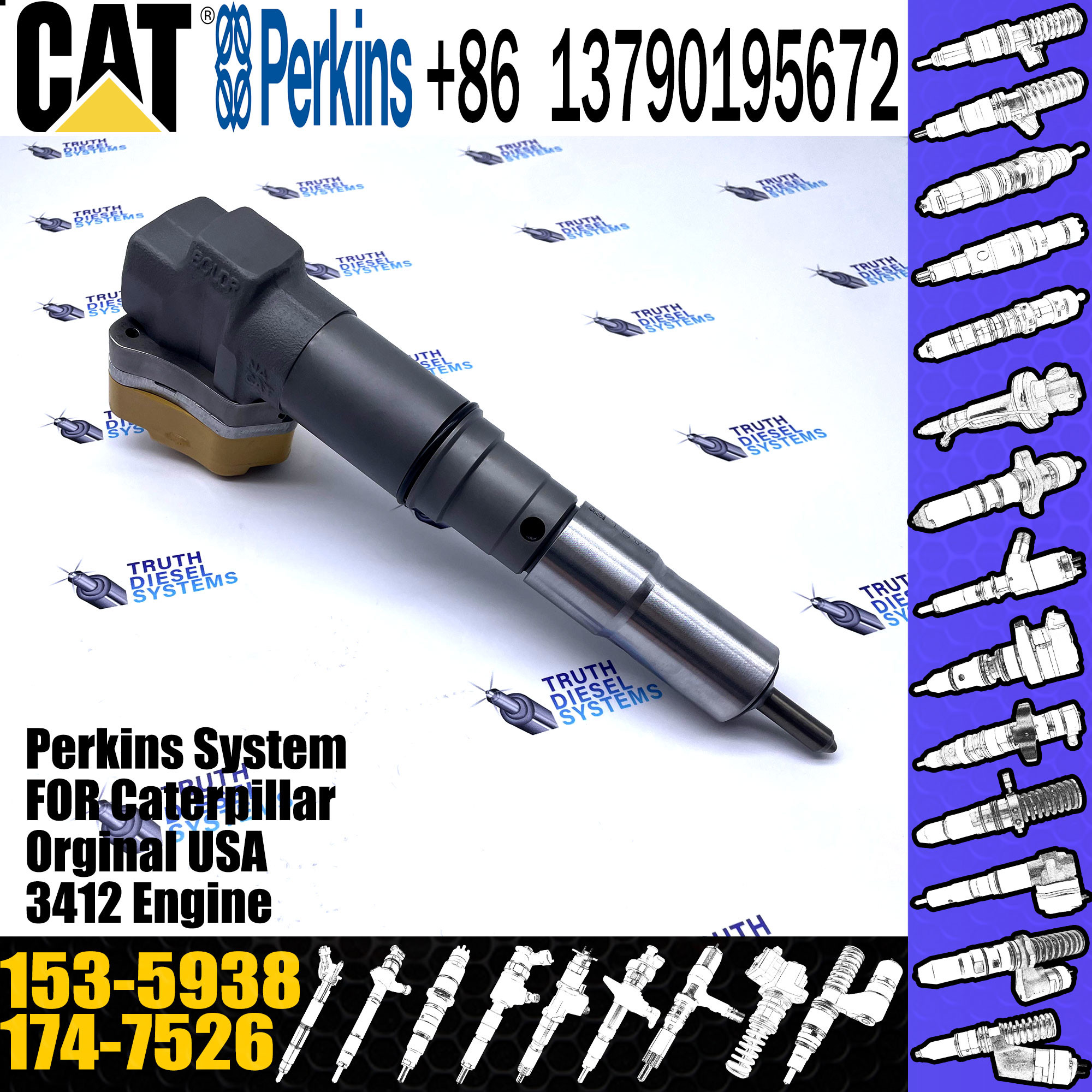 3412 diesel engine fuel injector 174-7526 20R0758 20R-0758 INJECTOR 174752for caterpillar D9R 771D 69D 769D 657E 651E AD