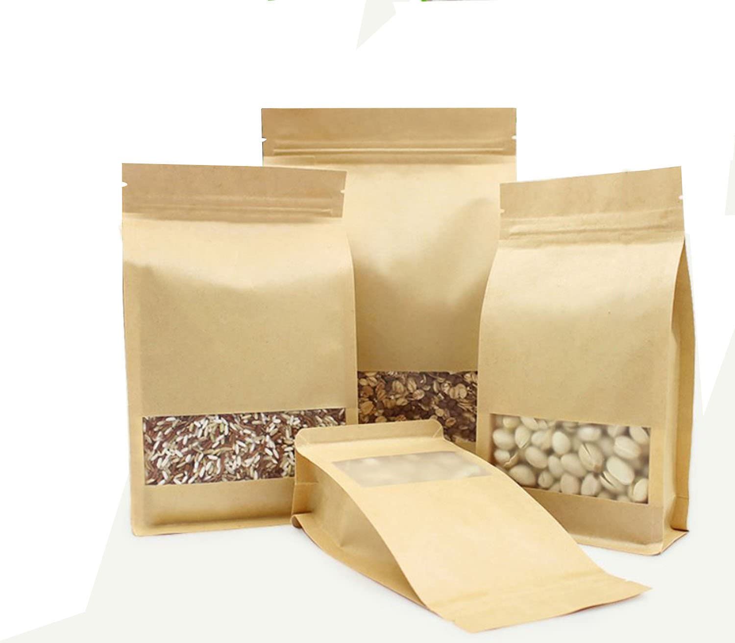 Coffee Beans Packaging Bags Kraft Paper Zipper Pouch With Window