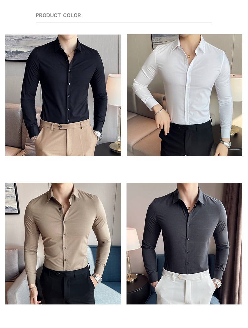 Long Sleeves Formal Slim Fit Shirt Top for Adult Men Sustainable and Solid Color