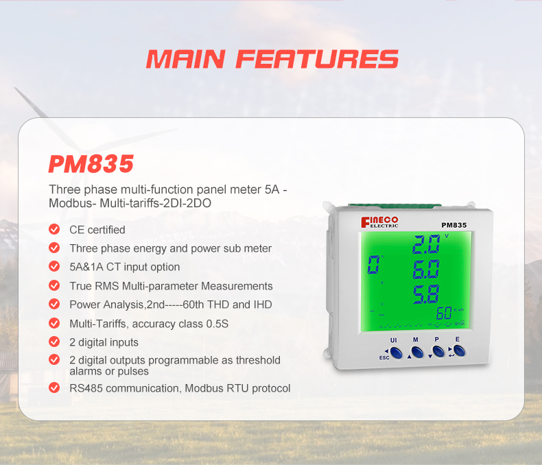 Digital Only Display PM835 400V Electrical Panel Meter with Modbus RTU Communication