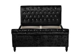 China Luxury Silver Black Fabric Crushed Velvet Sleigh Bed Frame Double King Size wholesale