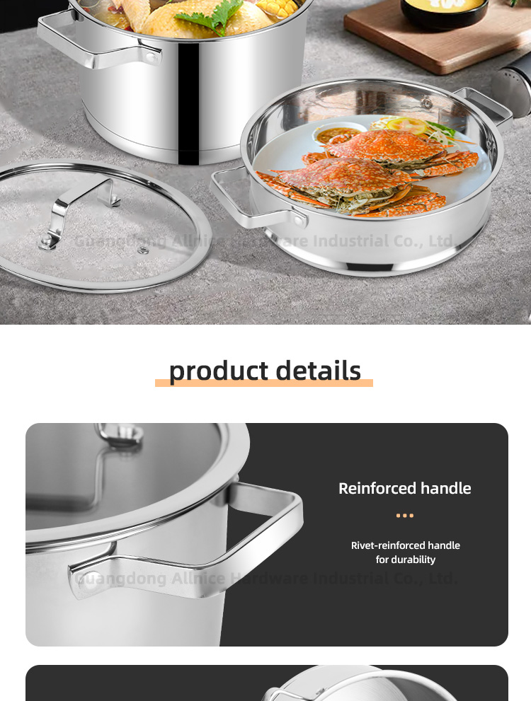 Multifunction Kitchen No 304 Stainless Steel Cooking Pot Set Soup Pot Steamer Pot Cookware Set With Glass Lid