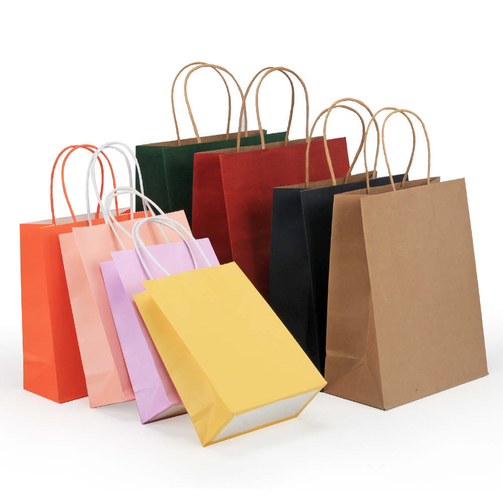 Custom Plated Cake Bread Food Packaging Shopping Kraft Handle Paper Bags With Logo