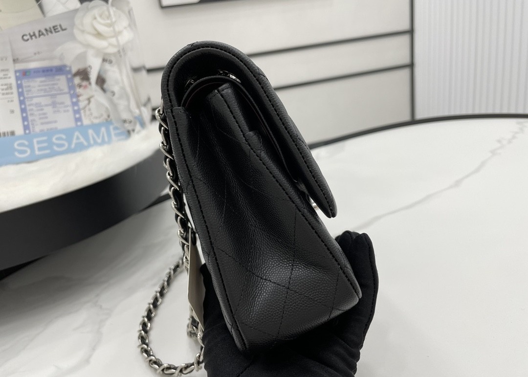 Ball Caviar Womens Chain Bag Calf Skin Inside Suede 25cm Length