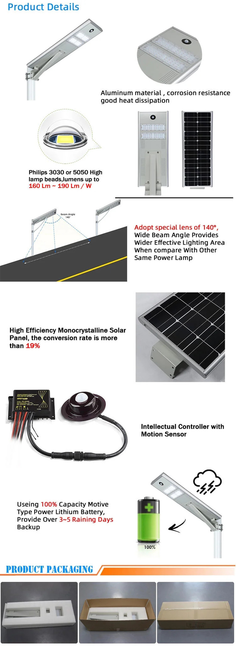 Electric Integrated Led Solar Street Light 200w Ip65 4 Heads 1070x300x50mm