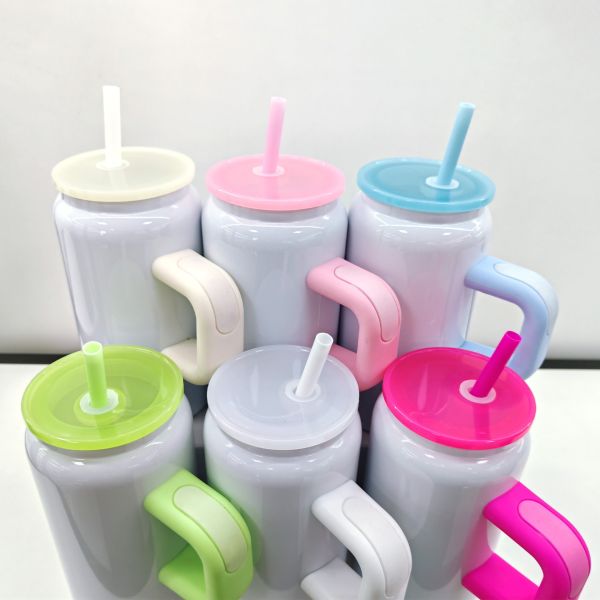 16oz Sublimation Stainless Steel Mason Jar Double Vacuum Tumbler With Handle And Straw Lid