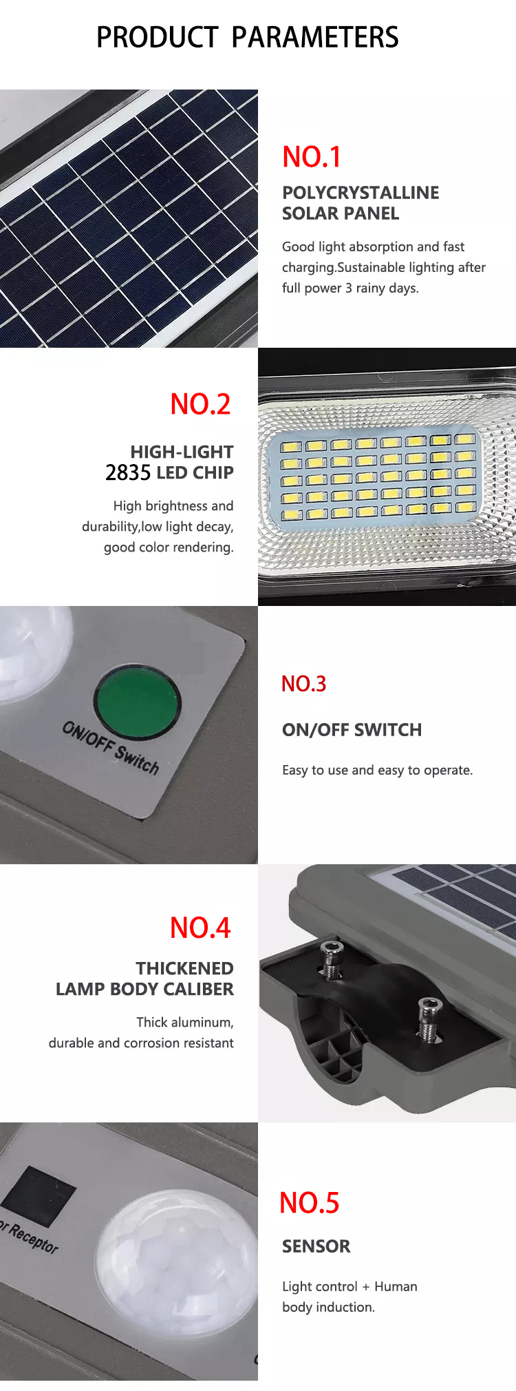 RoHs 6500k 30 W 60 W All In One Solar Street Light For Courtyard