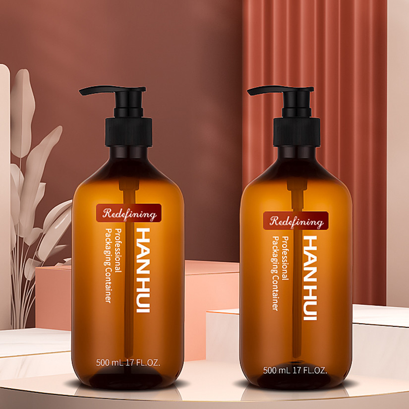 500ML Amber Color PET PCR Plastic Pump Bottle For Hair Care Shampoo