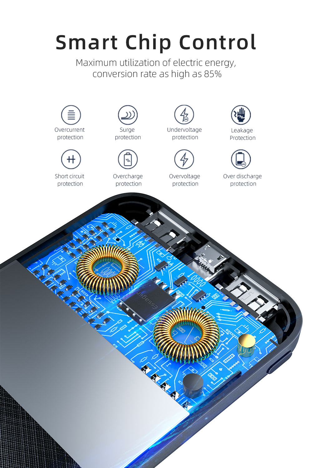 Micro 10000 Mah Power Banks Type C Dual Input Over Discharging For Phones