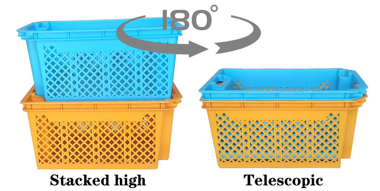 Food Plastic Basket Storage Crate Stackable Moving Box Plastic Fruit Crate 590x370x345mm