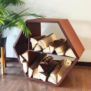 China Outdoor Fireplace Hexagonal Wood Stacking Corten Steel Firewood Log Rack wholesale