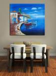 Framed Seascape Mediterranean Oil Painting Canvas Handmade By Palette Knife