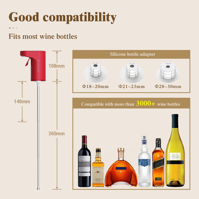 1200mah Battery Smart Multi Smart Wine Aerator And Dispenser With LED Touch Screen Display