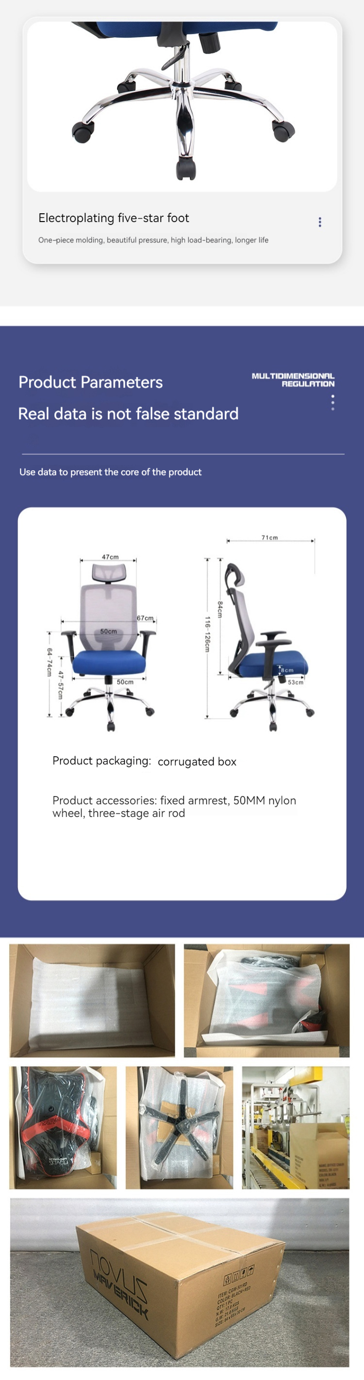 Modern Design High Back Office Chair with Swivel Function and Blue Cushion OEM ODM