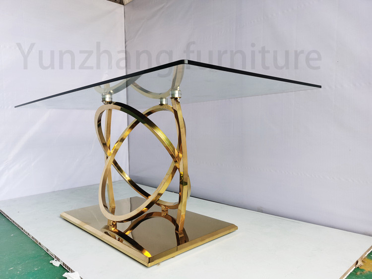 Yunzoon Furniture Clear Glass Dining Table Mirrored Silver Finish SS 201 Base