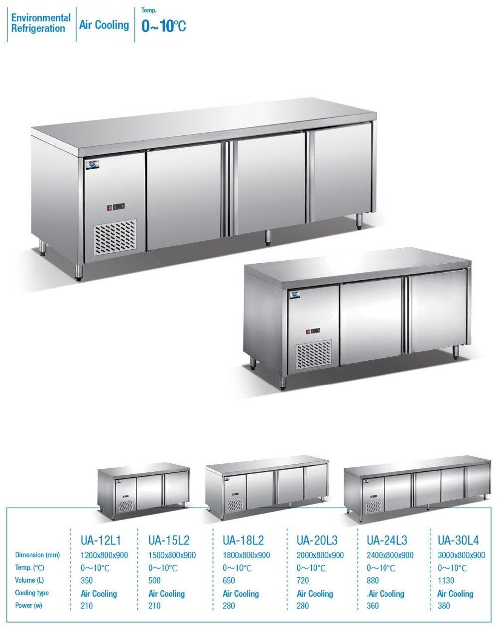 Arsenbo 750W Under Counter Chiller , Anticorrosive Under Bench Fridge Freezer
