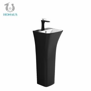China Self Cleaning Glaze Black Pedestal Sink Vertical Column Porcelain Pedestal Basin wholesale