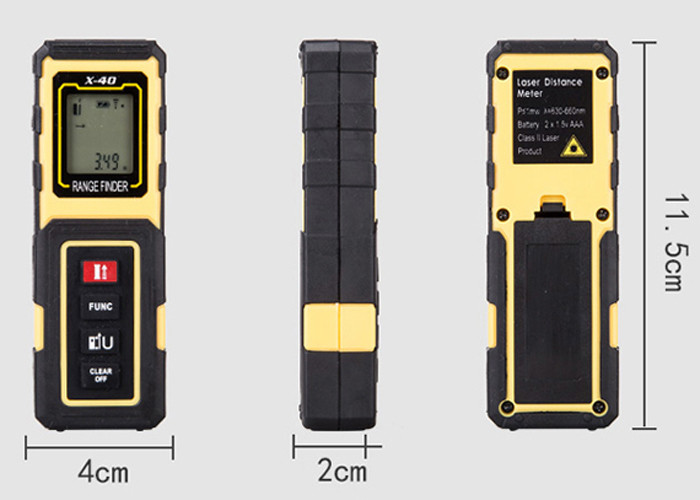 Yellow Small Laser Distance Meter Accuracy 40m Handheld Laser Distance Measurer