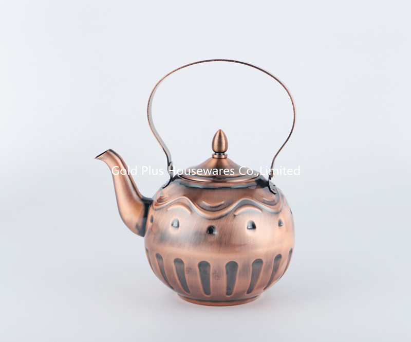 14-18cm Hotel stainless steel bronze color water kettle thickened high grade flower pattern coffee pot