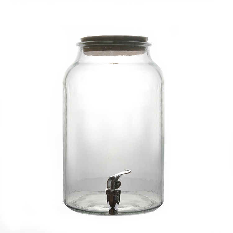 5L clear cylinder glass beverage juice dispenser with wood lid